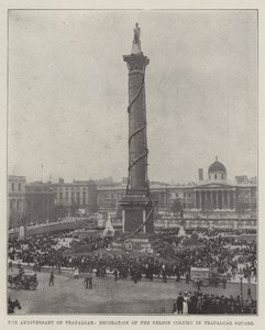 El aniversario de Trafalgar, decoración de la columna de Nelson en Trafalgar Square