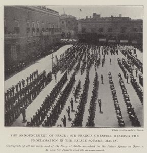 El anuncio de la paz, Sir Francis Grenfell leyendo la proclamación en la Plaza del Palacio, Malta de English Photographer