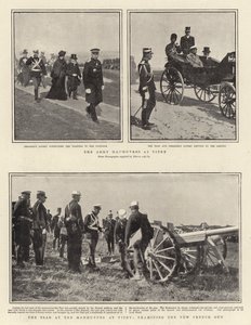 Las maniobras del ejército en Vitry, el zar en las maniobras en Vitry, examinando el nuevo cañón francés de English Photographer