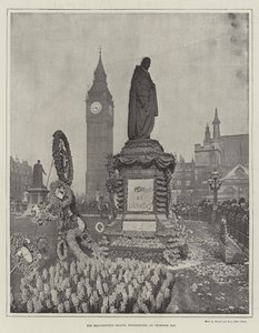 La estatua de Beaconsfield, Westminster, en el Día de la Primavera