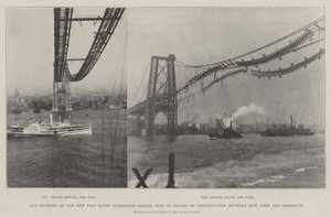 El incendio del nuevo puente colgante del East River, ahora en construcción entre Nueva York y Brooklyn