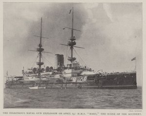 La desastrosa explosión de un cañón naval el 14 de abril, HMS Mars, la escena del accidente de English Photographer