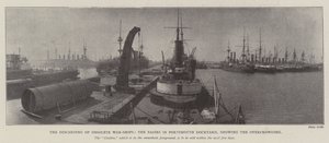 El descarte de buques de guerra obsoletos, los muelles en el astillero de Portsmouth, mostrando el hacinamiento de English Photographer