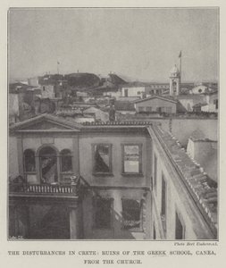 Los disturbios en Creta, ruinas de la escuela griega, Canea, desde la iglesia de English Photographer