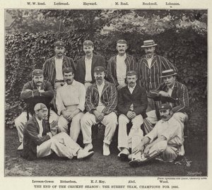 El final de la temporada de cricket, el equipo de Surrey, campeones de 1895