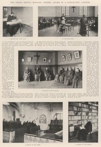 Las órdenes monásticas francesas exiliadas, escenas en un claustro benedictino