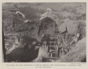 La explosión fatal en la mina de Mount Kembla, Nueva Gales del Sur, una vista general de los escombros de English Photographer