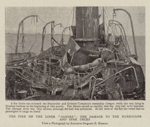 El incendio en el transatlántico Ganges, los daños en las cubiertas de huracán y de mástil de English Photographer