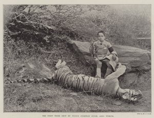 El primer tigre cazado por el Príncipe Bughwan Singh, de doce años