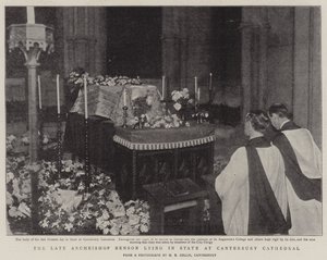 El difunto arzobispo Benson en estado en la Catedral de Canterbury