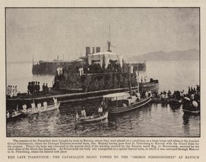 El difunto Tsarevitch, el catafalco siendo remolcado al Georgi Pobedonosetz en Batoum de English Photographer