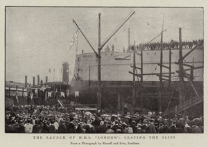 El lanzamiento del H.M.S. London, saliendo de los astilleros de English Photographer