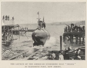 El lanzamiento del submarino americano Shark en Elizabeth Port, Nueva Jersey