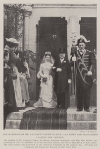 El Matrimonio del Sr. Chauncey Depew en Niza, la Novia y el Novio saliendo de la Iglesia de English Photographer