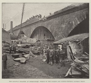 El desastre ferroviario en Birmingham, descarrilamiento del tren expreso de London and North-Western de English Photographer