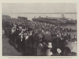 Los Rusos en Manchuria, el Embarque de Artillería y Cosacos en Blagoveshchensk para la Defensa del Ferrocarril de English Photographer