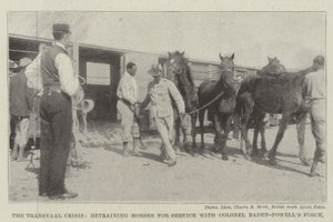 La Crisis del Transvaal, descargando Caballos para el Servicio con la Fuerza del Coronel Baden-Powell de English Photographer