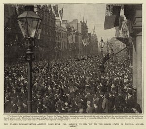La demostración de Ulster contra el Home Rule, el Sr. Balfour en su camino hacia la tribuna en Donegal Square, Belfast de English Photographer