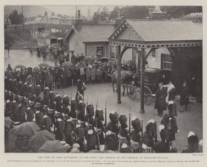 La visita de Lord Kitchener al rey, la llegada del general a la estación de Ballater de English Photographer