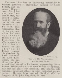 El difunto Sr. W Johnston, MP por South Belfast