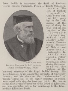 El difunto Profesor G F Fitzgerald, miembro del Trinity College, Dublín de English Photographer