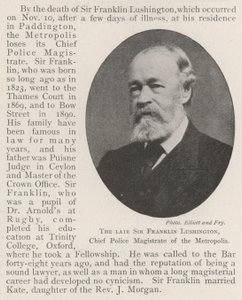 El difunto Sir Franklin Lushington, magistrado jefe de policía de la metrópolis de English Photographer