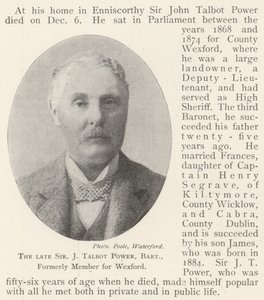El difunto Sir J Talbot Power, baronet, ex miembro por Wexford de English Photographer