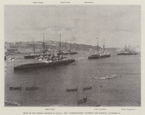 Visita del emperador alemán a Malta, el Hohenzollern entrando en el puerto, 15 de noviembre de 1898 de English Photographer