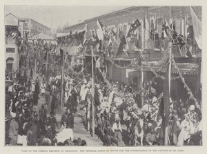 Visita del emperador alemán a Palestina, el grupo imperial en ruta para la consagración de la iglesia de San Juan