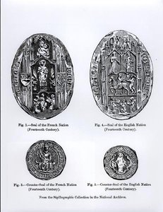 Sellos del siglo XIV de las naciones francesa e inglesa, ilustración de 