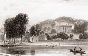Vista del siglo XIX de Beaumont Lodge, Old Windsor, Berkshire, Inglaterra. Vendida en 1854 a la Compañía de Jesús y rebautizada Beaumont College, escuela pública jesuita. De Churton