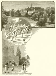 1. Harrow, desde los campos de juego. 2. Fútbol. 3. Raquetas de English School