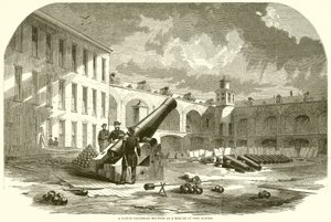 Un Columbiad de 10 pulgadas montado como mortero en Fort Sumter de English School
