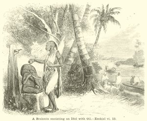 Brahmán ungiendo un ídolo con aceite