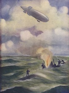 Un dirigible naval británico bombardeando un submarino de English School
