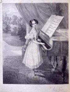 Una niña pianista (¿Miss Jonas?) tocando 