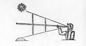 Un bastón de cruz, ilustración de Los secretos del marinero por John Davis, publicado en 1595 de English School
