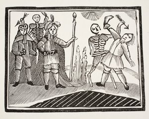 Un diálogo entre un hombre ciego y la muerte, ilustración de Chap-books del siglo XVIII de John Ashton, pub. 1882 de English School
