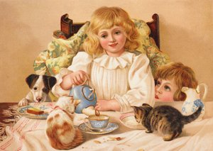 Fiesta del té en familia (cromolito)