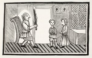 Un padre y sus hijos, ilustración de Chap-books del siglo XVIII de John Ashton, pub. 1882 de English School