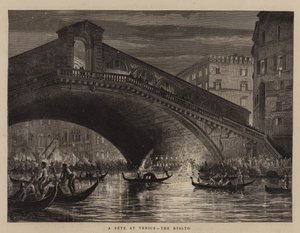 Una Fiesta en Venecia, el Rialto (grabado) de English School