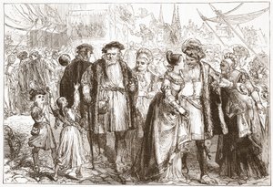 Un día de gala en Núremberg: Tiempo, siglo XVI, ilustración de La Historia del Protestantismo de James Aitken Wylie, pub. 1878