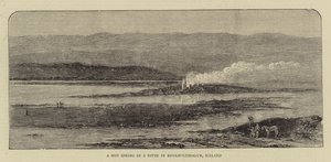 Un manantial caliente en un río en Reykholtsdalur, Islandia (grabado)