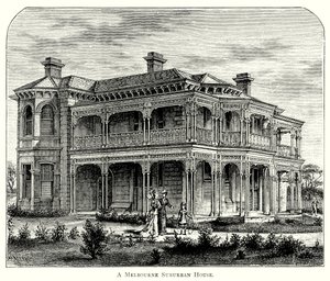 Una casa suburbana de Melbourne (grabado) de English School