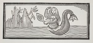 Una sirena, que presagia destrucción a los marineros, ilustración de Chap-books del siglo XVIII de John Ashton, pub. 1882 de English School