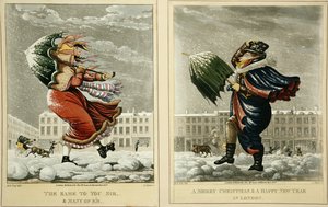 Una Feliz Navidad y un Próspero Año Nuevo en Londres: Y Lo Mismo para Usted, Señor, y Muchos Más, grabado por G. Hunt, 1827 de English School