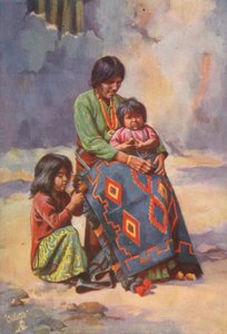 Una india navajo y sus hijos (litografía en color)