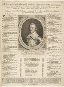 Una lista de envíos navales con el retrato del conde de Warwick