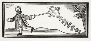 Una cometa de papel que se eleva en el aire, ilustración de Chap-books del siglo XVIII de John Ashton, pub. 1882 de English School