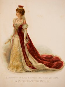 Una Peeress del Reino con sus ropas de coronación de English School